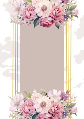 Çiçek ve bitki örtüsü ile yeşillik desenli pembe vektör çerçevesi