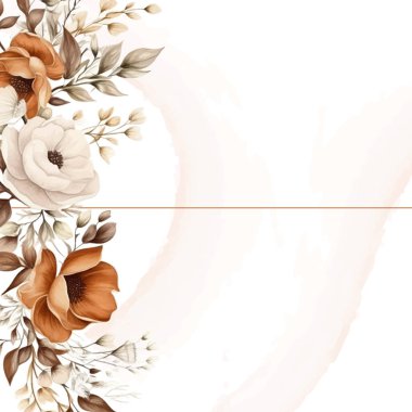 Çiçek ve bitki örtüsü içeren turuncu ve bej vektör çerçevesi