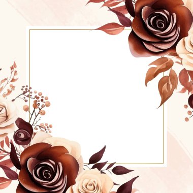 Kırmızı ve bej renkli modern çelenk çiçek ve bitki örtülü davet çerçevesi