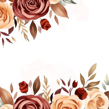 Kırmızı ve şeftali rengi davetiye arka plan çiçekli suluboya resim