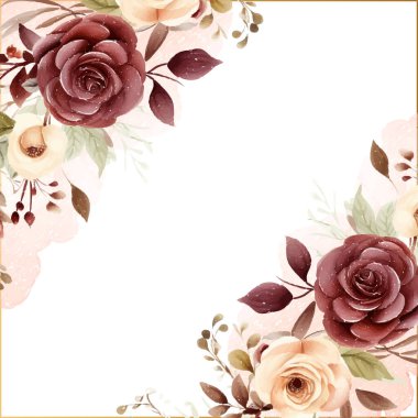 Kahverengi ve bej davetiye arkaplan çiçekli suluboya resim