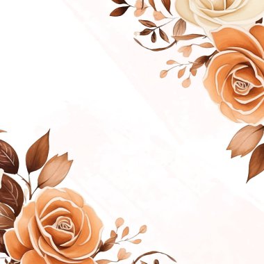 Kahverengi ve bej renkli kırsal ve zarif suluboya arka planda bitki ve çiçeklerle