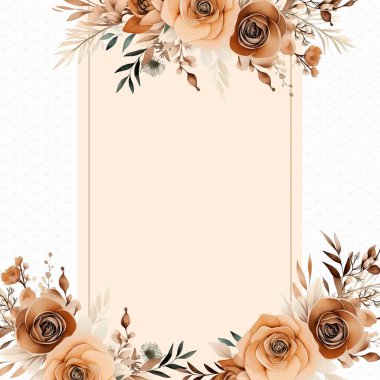 Kahverengi ve bej renkli modern arkaplan çiçekli suluboya davetiyesi