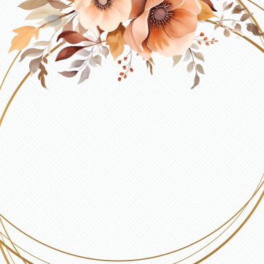 Turuncu çelenk arka plan davetiye şablonu çiçek ve flora ile