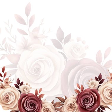 Kırmızı ve bej çelenk arka plan davetiye şablonu çiçek ve flora