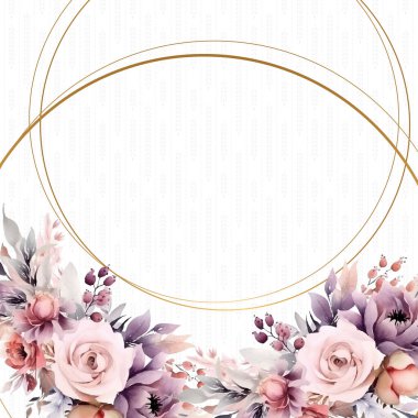 Renkli suluboya elle boyanmış arka plan şablonu Davetiye ve çiçek ile birlikte