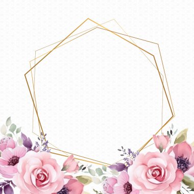 Çiçek ve çiçekli pembe modern arka plan davetiye şablonu