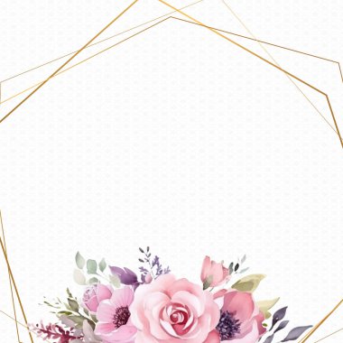 Çiçek ve bitki örtüsü ile yeşillik desenli pembe vektör çerçevesi