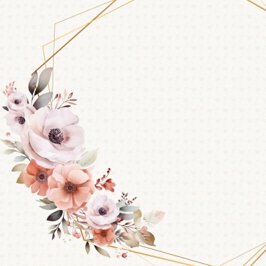 Turuncu ve bej çelenk arka plan davetiye şablonu çiçek ve flora ile