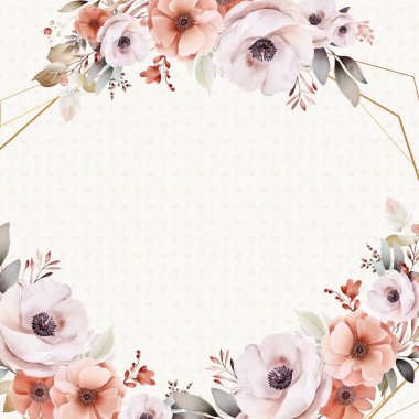 Turuncu ve bej davetiye arkaplan çiçekli suluboya resim