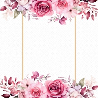 Pembe vektör gerçekçi altın renkli çiçek ve flora davetiyesi