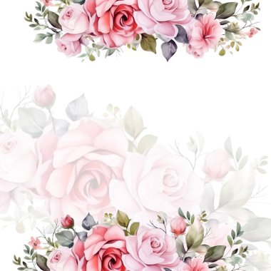 Çiçek ve bitki örtüsü ile yeşillik desenli pembe vektör çerçevesi