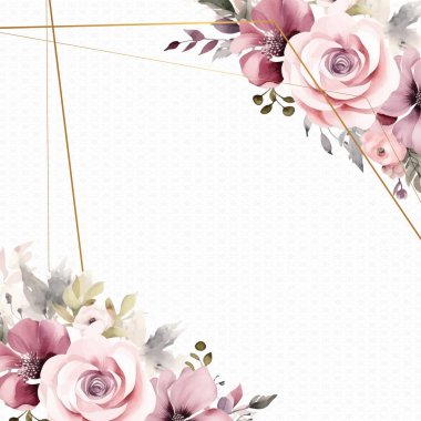 Çiçekli ve çiçekli Davetiye için pembe suluboya arka plan şablonu