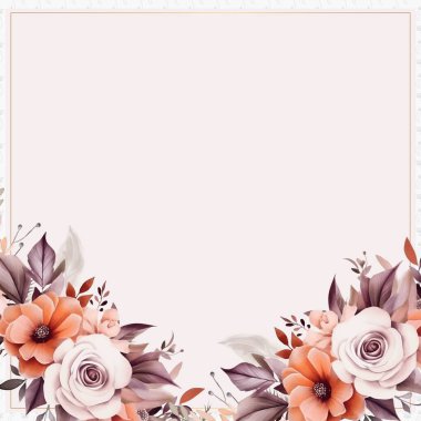 Turuncu ve bej vektör gerçekçi altın renkli çiçek ve flora davetiyesi