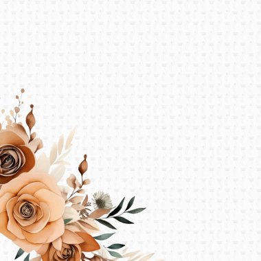 Kahverengi ve bej renkli modern arkaplan çiçekli suluboya davetiyesi