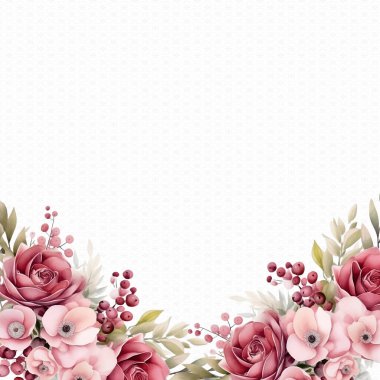 Kırmızı ve pembe vektör gerçekçi altın renkli çiçek ve flora davetiyesi