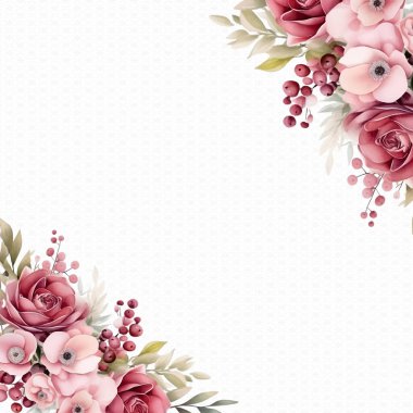 Flora ve çiçekli kırmızı ve pembe zarif suluboya arka plan