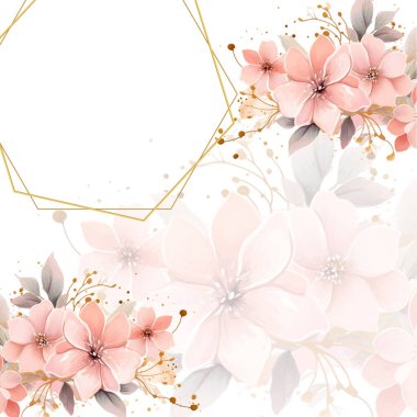 Pembe modern çelenk arka plan davetiye çerçevesi çiçek ve flora ile