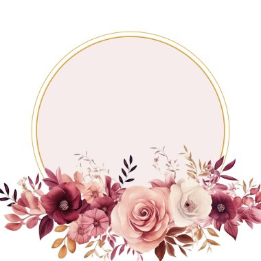 Pembe ve bej çelenk arka plan davetiye şablonu çiçek ve flora ile