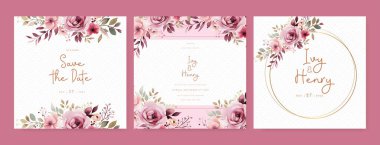Pembe gül güzel düğün davetiyesi şablonu Çiçekler ve çiçeklerle