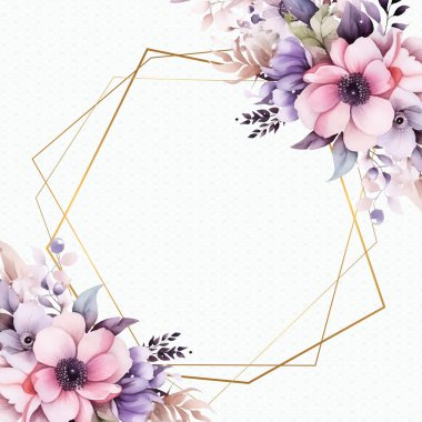 Pembe ve mor menekşe, çiçek ve çiçekli modern arka plan davetiye şablonu