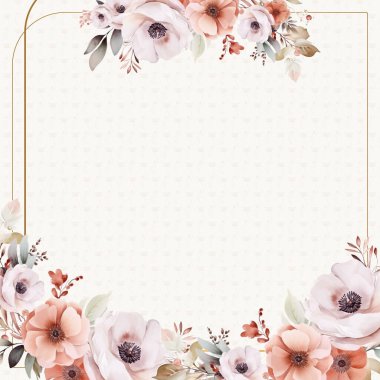 Çiçek ve çiçekli bej ve turuncu modern arka plan davetiye şablonu