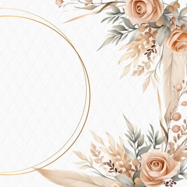 Çiçek ve çiçeklerle bej rengi modern arkaplan suluboya daveti