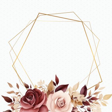 Kırmızı ve bej renkli modern arka plan çiçek ve çiçekli davetiye şablonu