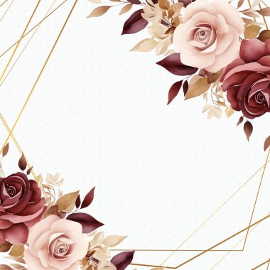 Çiçek ve bitki örtüsü ile yeşillik desenli kırmızı ve bej vektör çerçevesi