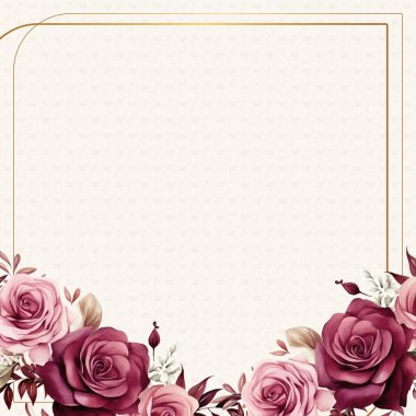 Kırmızı ve pembe modern arka plan çiçek ve çiçekli davetiye şablonu