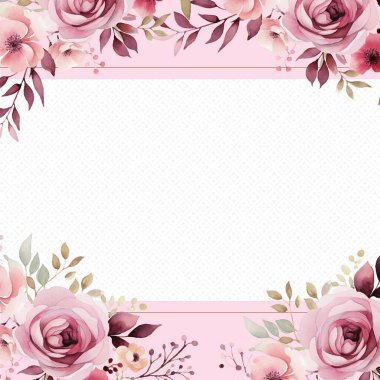 Pembe vektör gerçekçi altın renkli çiçek ve flora davetiyesi