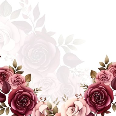 Kırmızı ve pembe modern çelenk arka plan davetiye çerçevesi çiçek ve flora ile