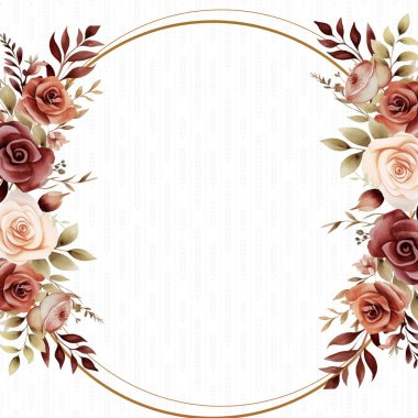 Kahverengi kırmızı ve bej vektör gerçekçi altın renkli çiçek ve flora davetiyesi