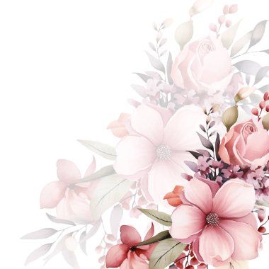 Pembe modern çelenk arka plan davetiye çerçevesi çiçek ve flora ile