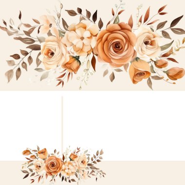 Turuncu ve bej renkli modern moda vektör tasarım çerçevesi. Arkaplan sonbahar boho şablonu