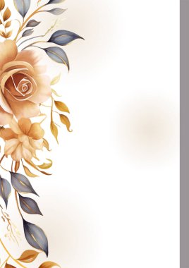 Altın çağdaş çelenk arka plan davetiye çerçevesi çiçek ve flora ile