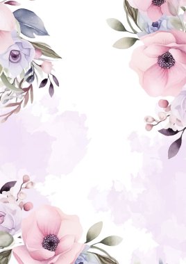 Pembe ve beyaz çelenk arka plan davetiye şablonu çiçek ve flora ile