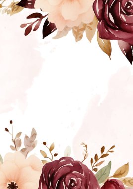 Kırmızı ve bej davetiye arkaplan çiçekli suluboya resim