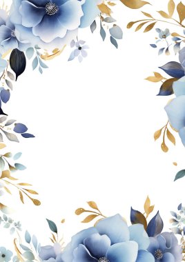 Mavi ve beyaz modern moda vektör tasarımı çerçevesi. Arkaplan sonbahar boho şablonu