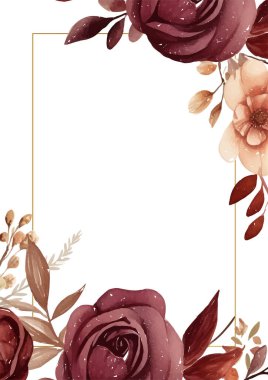 Kahverengi ve bej renkli kırsal vektör gerçekçi altın renkli flora ve çiçekli davetiye