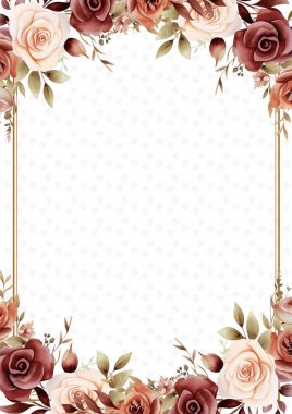 Kırmızı ve bej renkli modern arka plan çiçek ve çiçekli davetiye şablonu