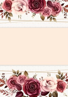 Çiçek ve bitki örtüsü olan kırmızı ve pembe vektör çerçevesi