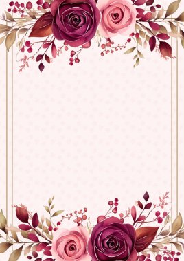 Kırmızı ve pembe suluboya el boyası arkaplan şablonu Davetiye ve çiçekli