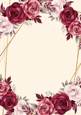 Kırmızı ve pembe modern arka plan çiçek ve çiçekli davetiye şablonu