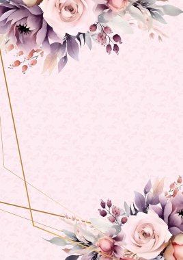 Çiçekli ve çiçekli Davetiye için pembe suluboya arka plan şablonu