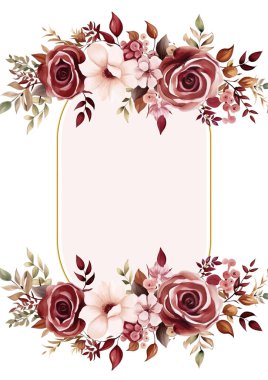 Kırmızı ve pembe modern çelenk arka plan davetiye çerçevesi çiçek ve flora ile