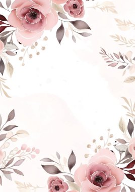 Pembe ve beyaz çelenk arka plan davetiye şablonu çiçek ve flora ile
