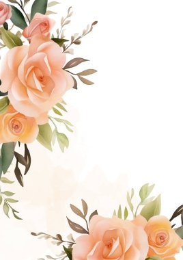 Şeftali ve beyaz davetiye arkaplan çiçekli suluboya resim