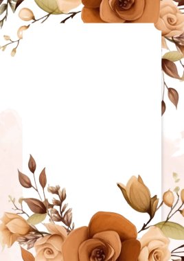 Kahverengi bej ve beyaz rustik suluboya el Davetiye ve çiçekli arka plan şablonu