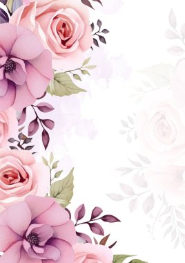Pembe beyaz ve mor menekşe modern arkaplan suluboya çiçek ve çiçek daveti